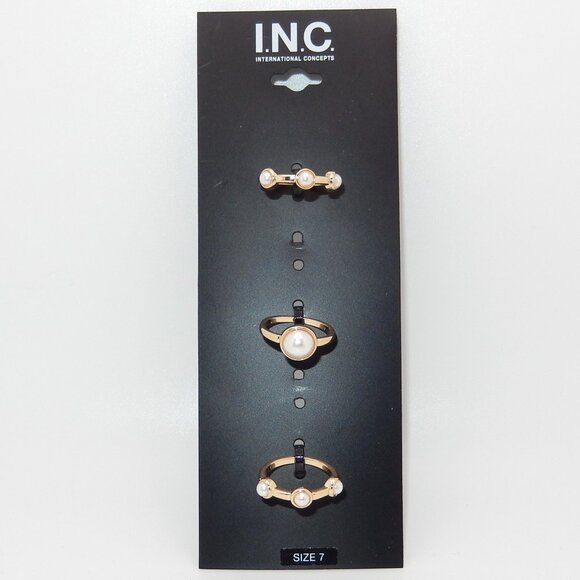 INC International Concepts / Stackable Rings / Gold-Tone 3-Pc. Imitation Pearl - Picture 1 of 3